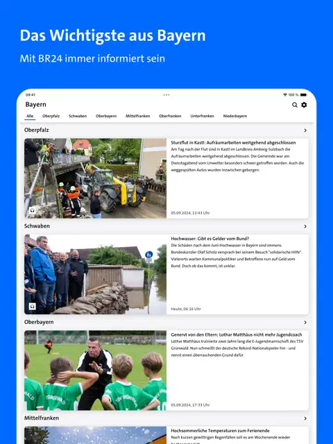 BR24 App Nachrichtenübersicht mit Topthemen aus Bayern und der Welt